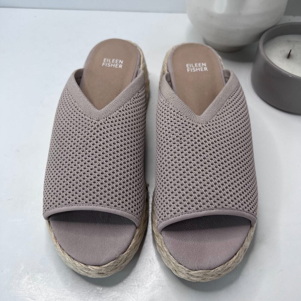 Eileen Fisher Tali Recycled Stretch Knit Espadrille Wedge Sandals Tan Women's 10